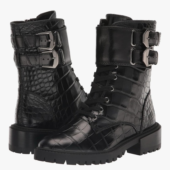 New 2 pairs Vince Camuto black & green Fawdry Heel Leather Combat Boots 5.5 - Picture 2 of 4